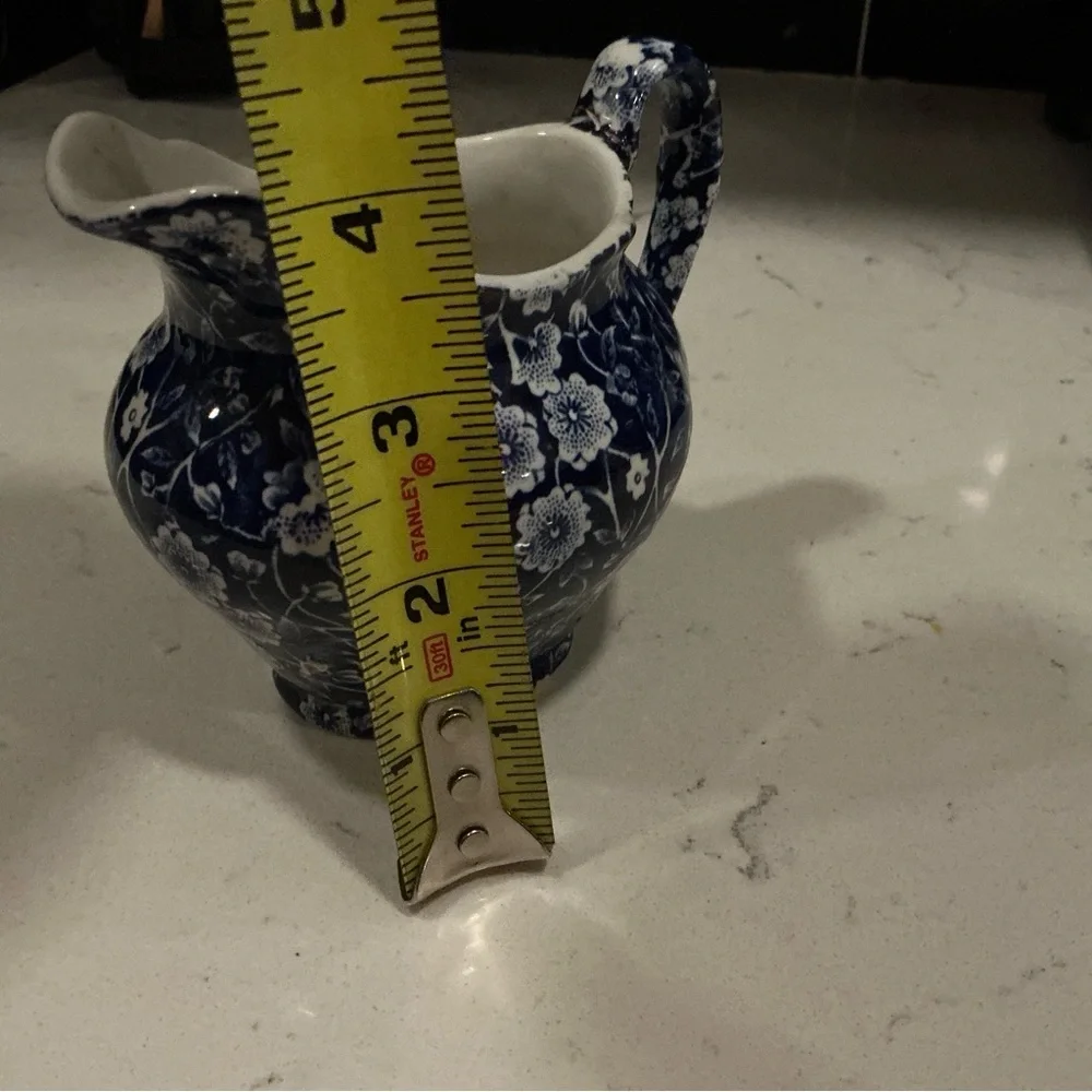 Calico Staffordshire Floral Blue and White Ceramic creamer dish 4”